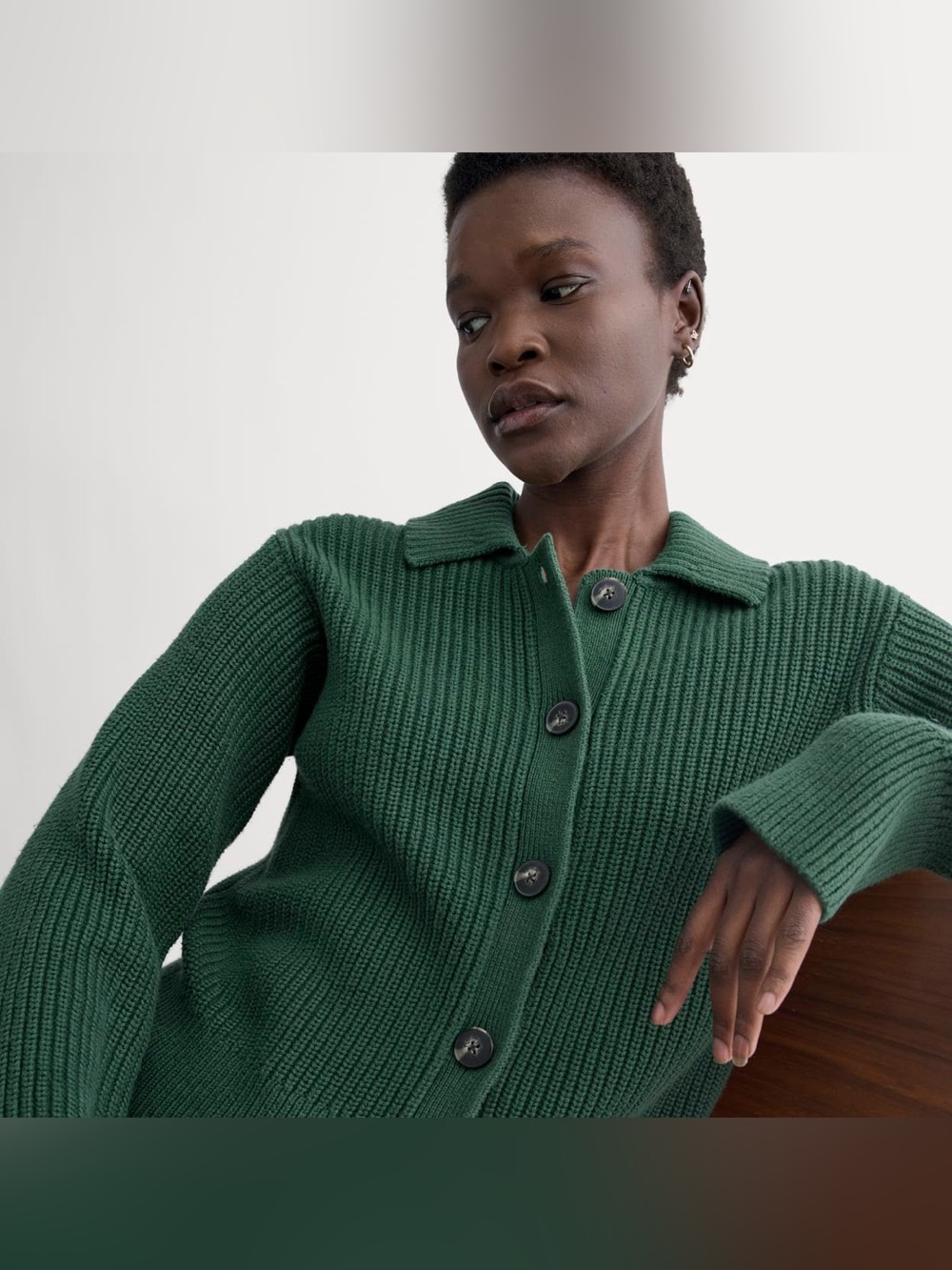 Everlane Shrunken Cardigan in Everday Cotton (Large, Hunter Green, NWT)